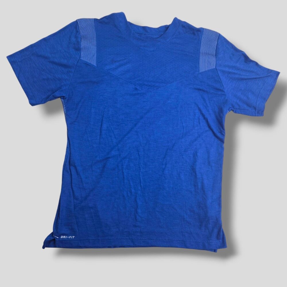 Nike Dri-Fit Mens football Soccer Shirt Blue UV Jersey Crew Neck Size LARGE